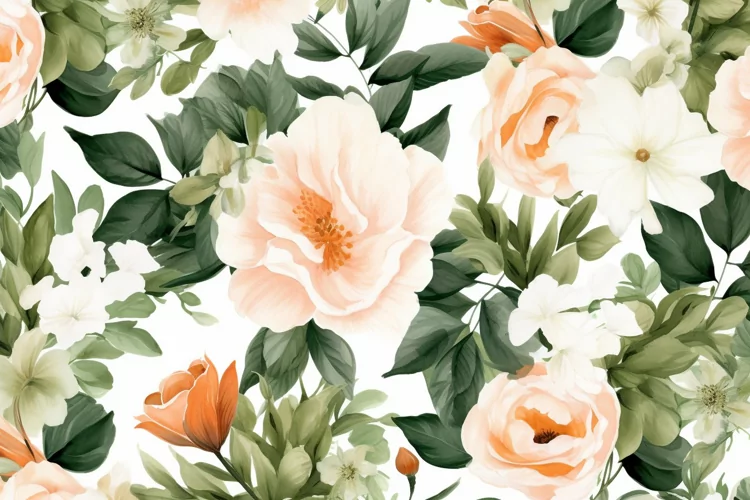 Watercolor floral border wreath with green leaves background