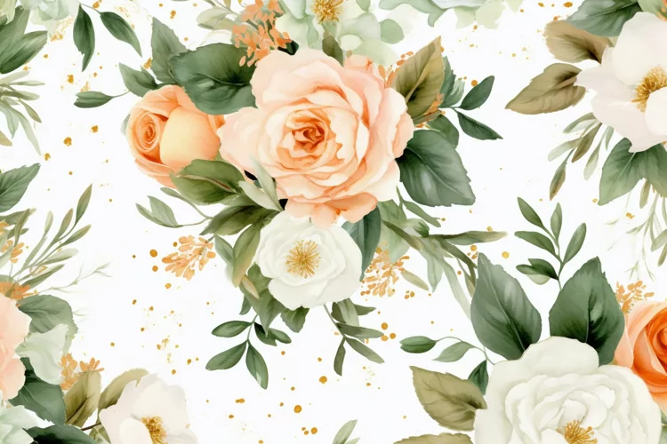 Watercolor floral border wreath with green leaves background