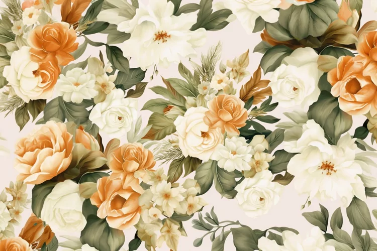 Watercolor floral border wreath with green leaves background