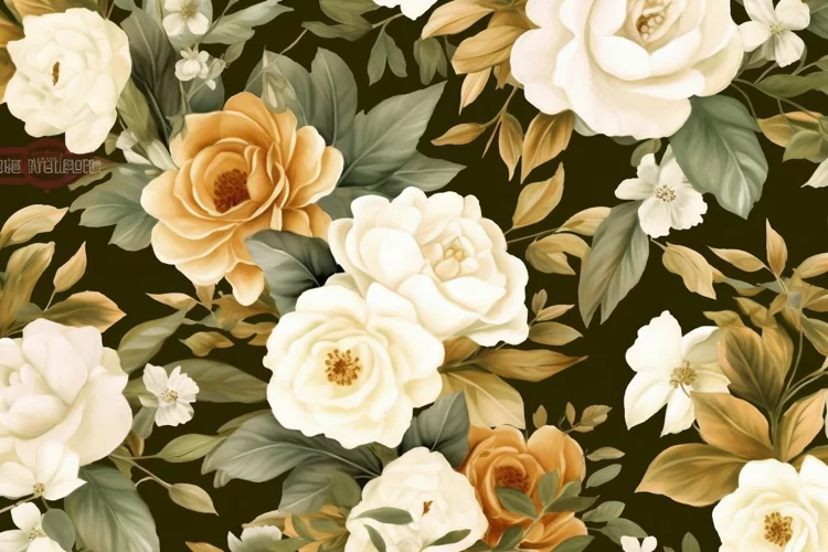 Watercolor floral border wreath with green leaves background