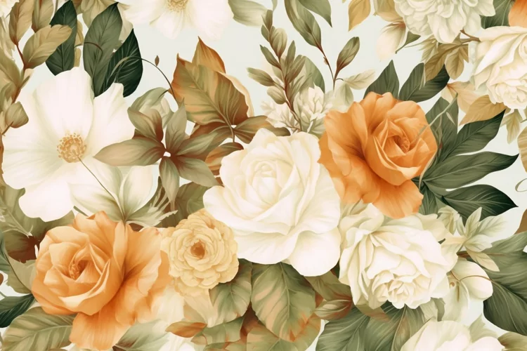 Watercolor floral border wreath with green leaves background