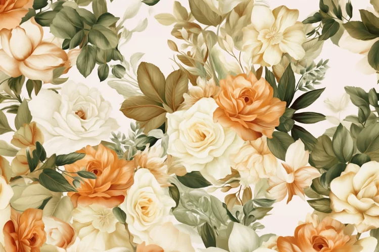 Watercolor floral border wreath with green leaves background