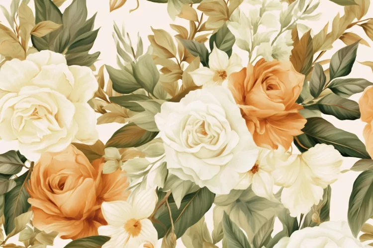 Watercolor floral border wreath with green leaves background