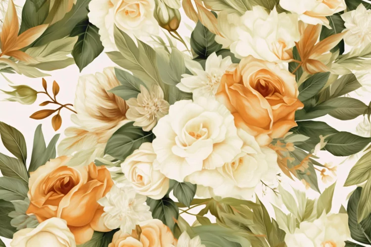 Watercolor floral border wreath with green leaves background