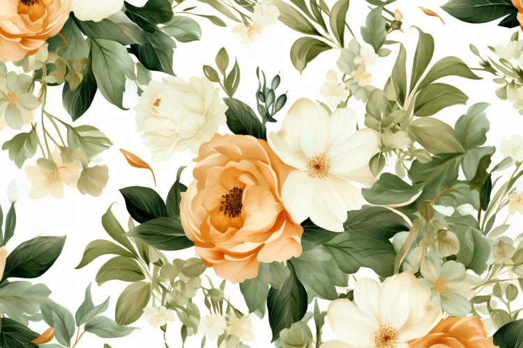 Watercolor floral border wreath with green leaves background
