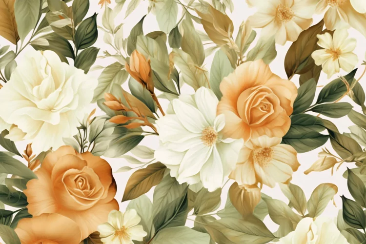 Watercolor floral border wreath with green leaves background