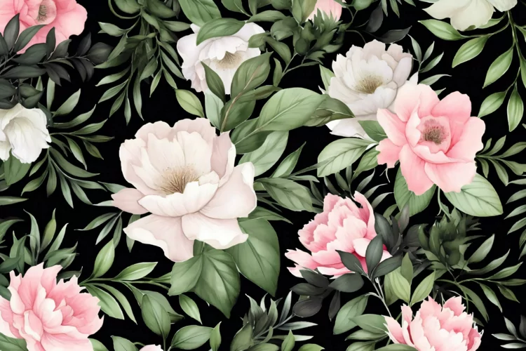Watercolor floral border wreath with green leaves background