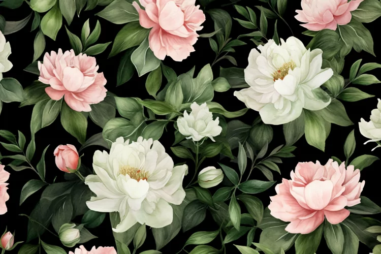Watercolor floral border wreath with green leaves background