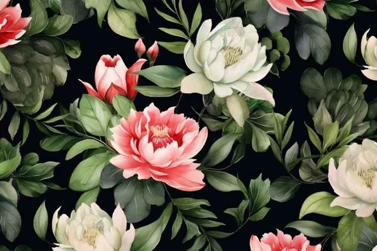 Watercolor floral border wreath with green leaves background
