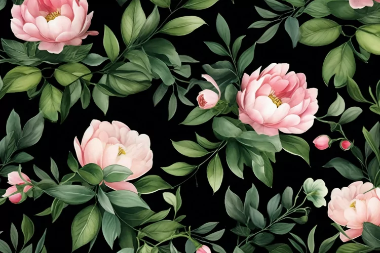 Watercolor floral border wreath with green leaves background