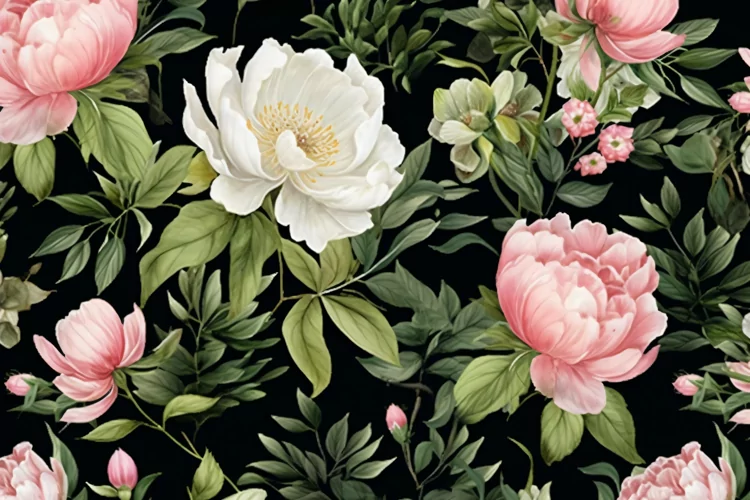 Watercolor floral border wreath with green leaves background