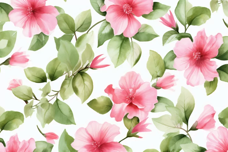 Watercolor floral border wreath with green leaves background