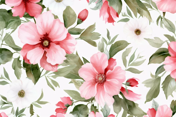 Watercolor floral border wreath with green leaves background