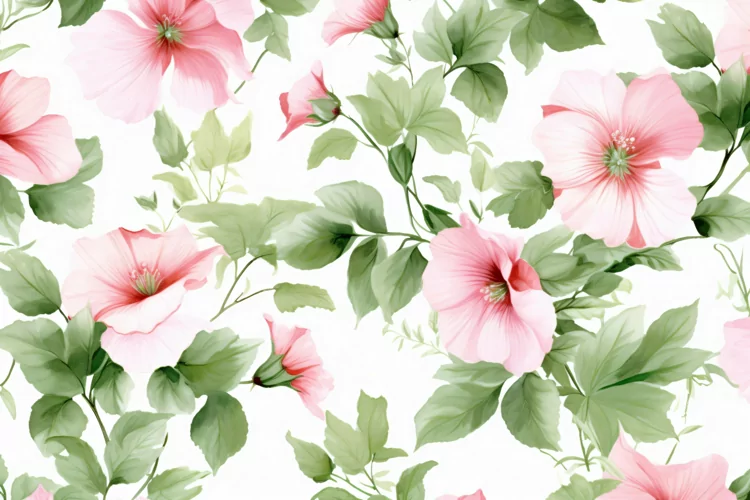 Watercolor floral border wreath with green leaves background
