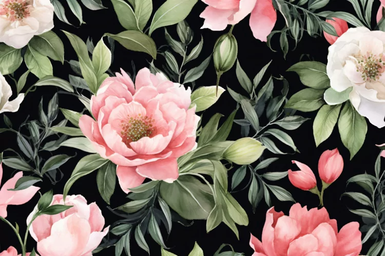 Watercolor floral border wreath with green leaves background