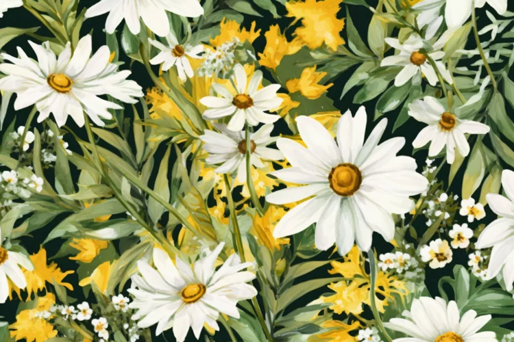 Watercolor floral border wreath with green leaves background