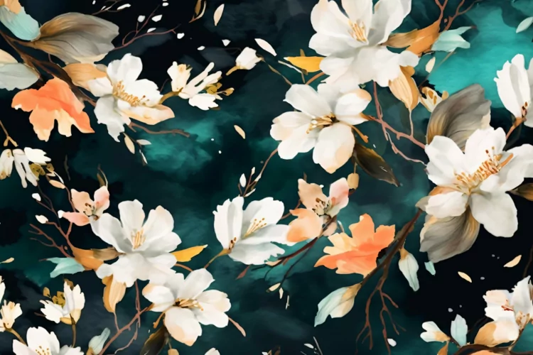 Watercolor floral border wreath with green leaves background