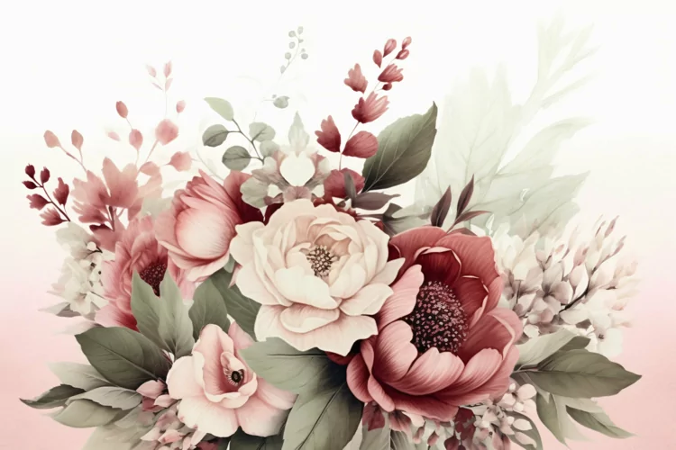 Watercolor floral border wreath with green leaves background