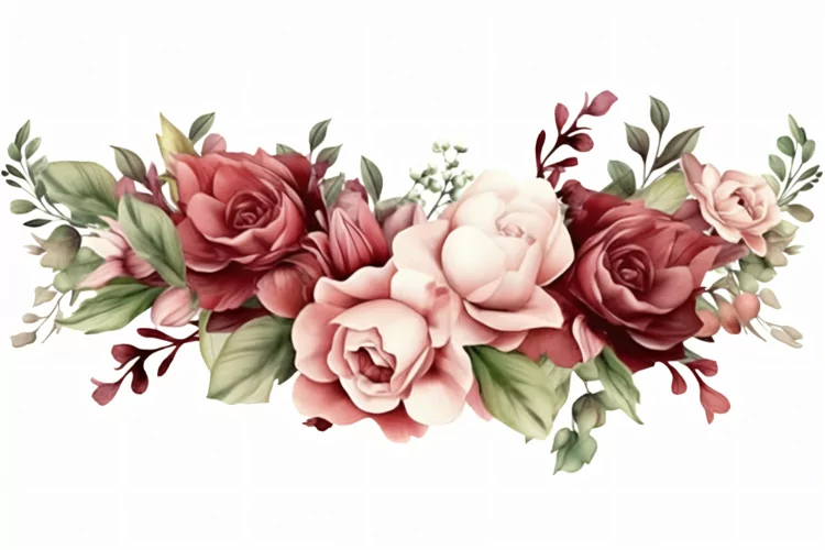 Watercolor floral border wreath with green leaves background