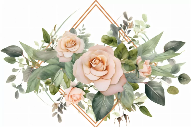 Watercolor Floral Background with Green leaves