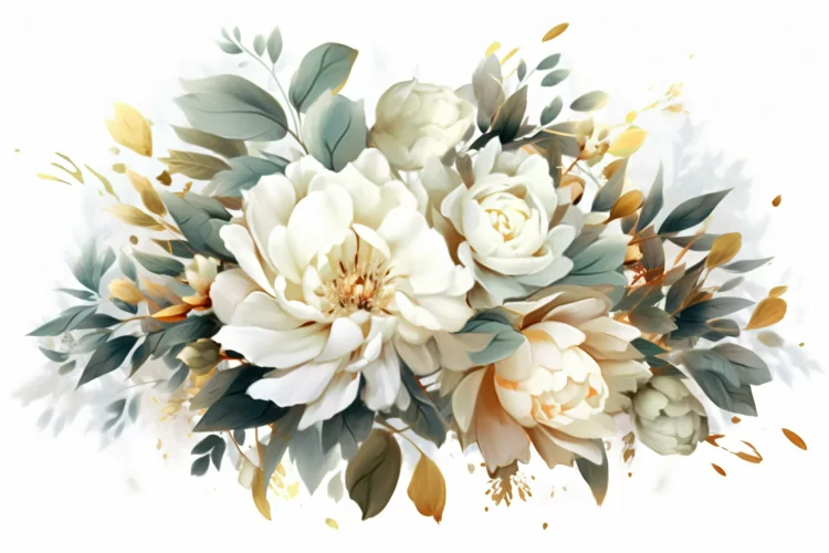 Watercolor Floral Background with Green Leaves