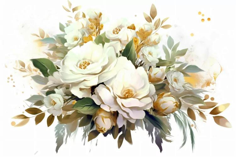 Watercolor Floral Background with Green Leaves