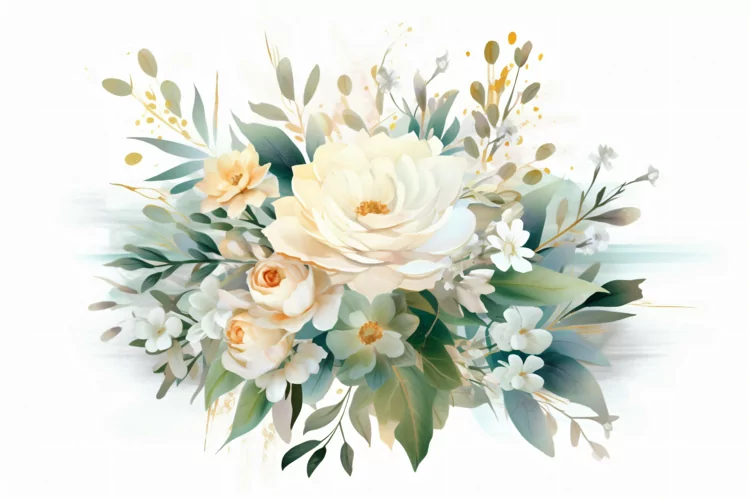 Watercolor Floral Background with Green Leaves