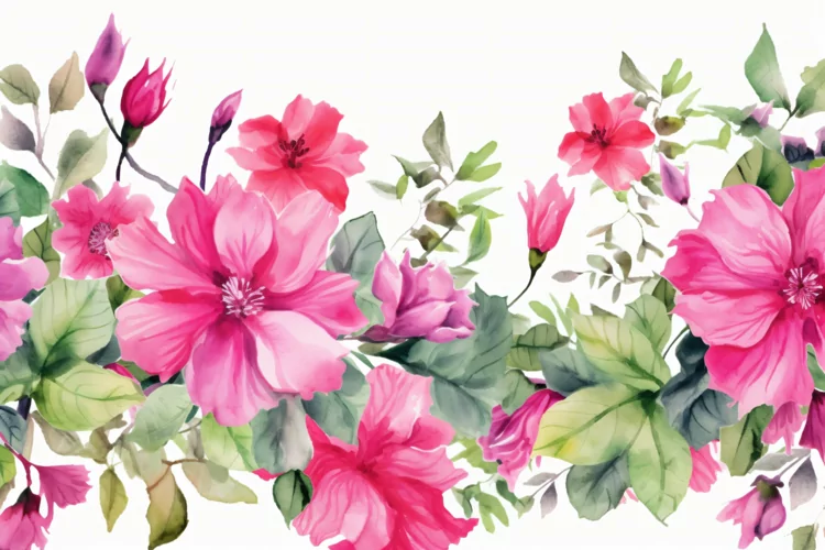 Watercolor Floral Background with Red Flowers on White BG