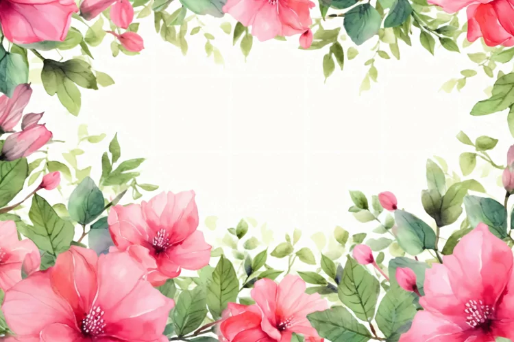 Watercolor Floral Background with Red Flowers on White BG