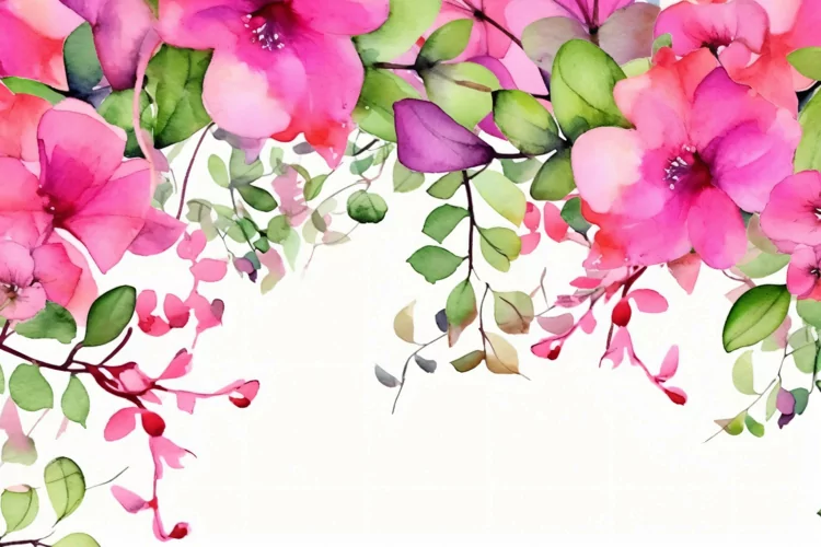 Watercolor Floral Background with Red Flowers on White BG