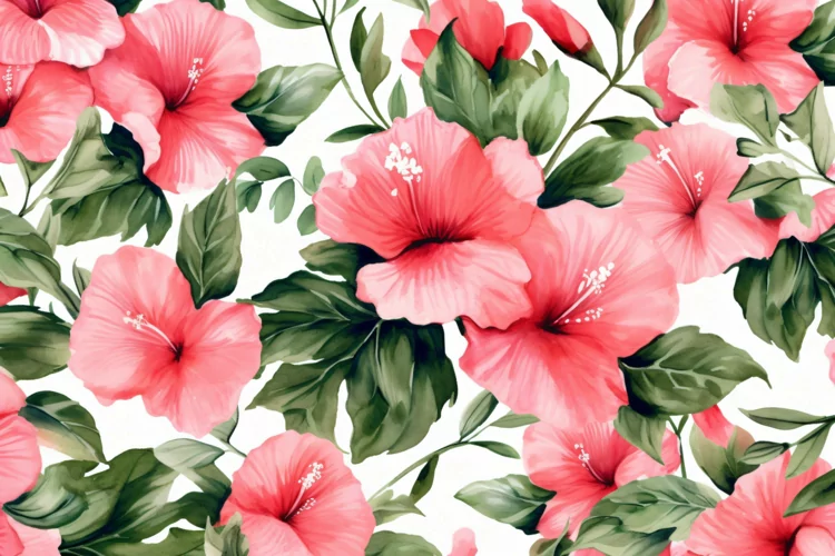 Watercolor Floral Background with Red Flowers on White BG