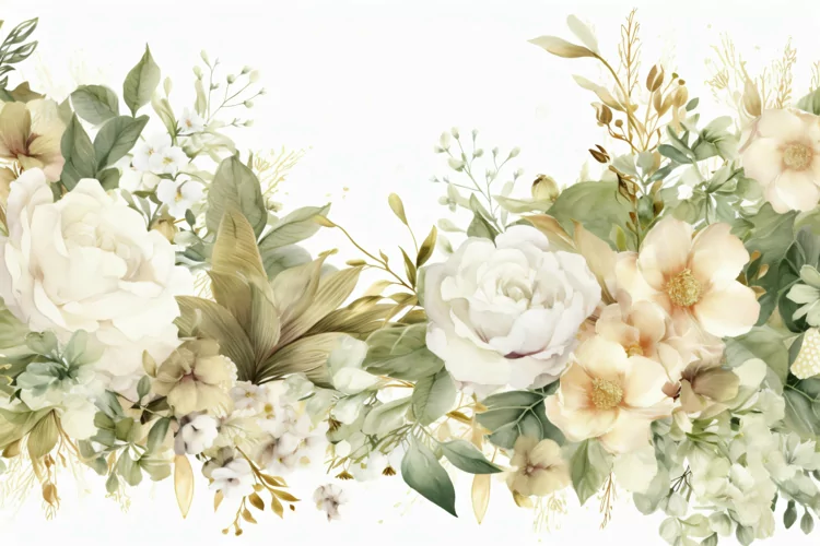 Watercolor Floral Background with White Flowers on White BG