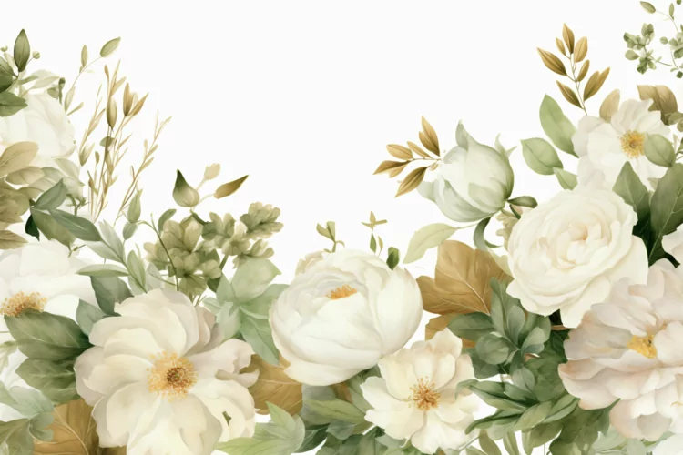 Watercolor Floral Background with White Flowers on White BG