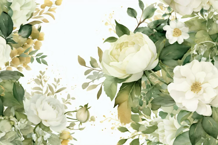 Watercolor Floral Background with White Flowers on White BG