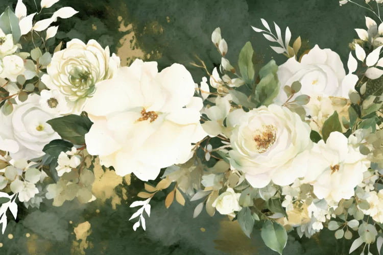 Watercolor Floral Background with White Flowers