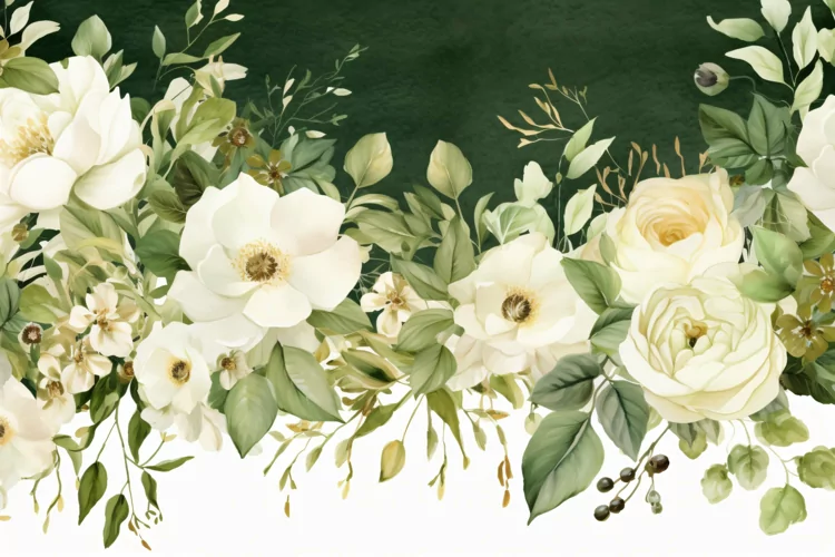 Watercolor Floral Background with White Flowers on