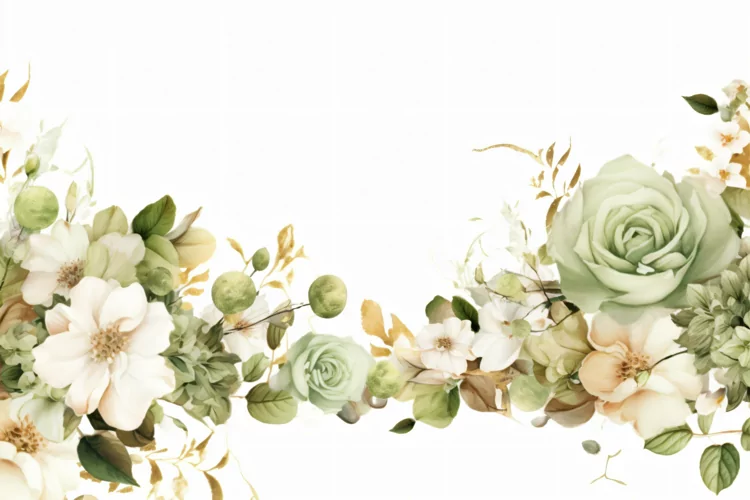 Watercolor Floral Background with White Flowers on White BG