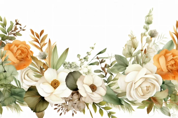 Watercolor Floral Background with White Flowers on White BG