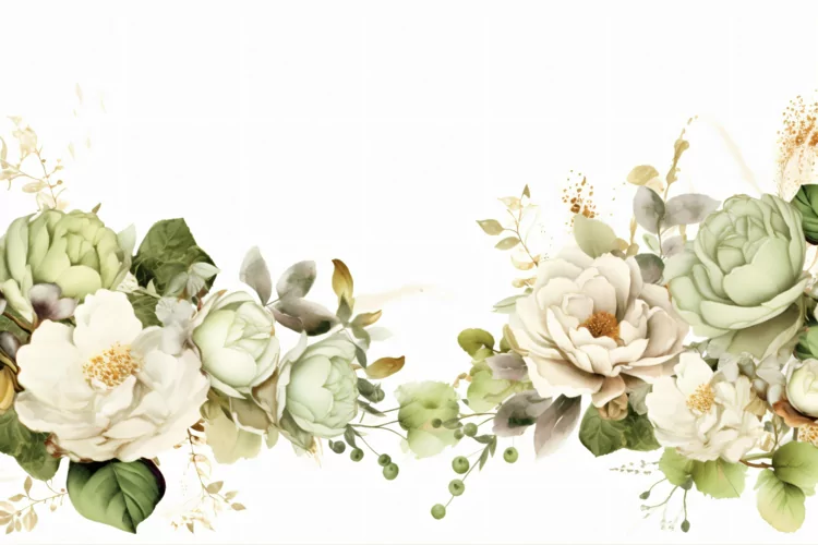 Watercolor Floral Background with White Flowers on White BG