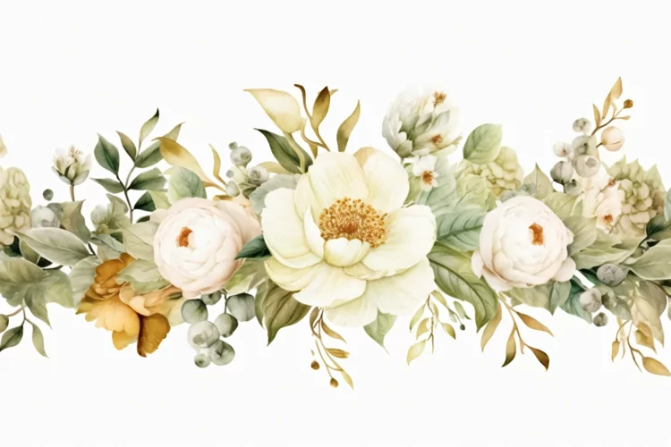 Watercolor Floral Background with White Flowers on White BG