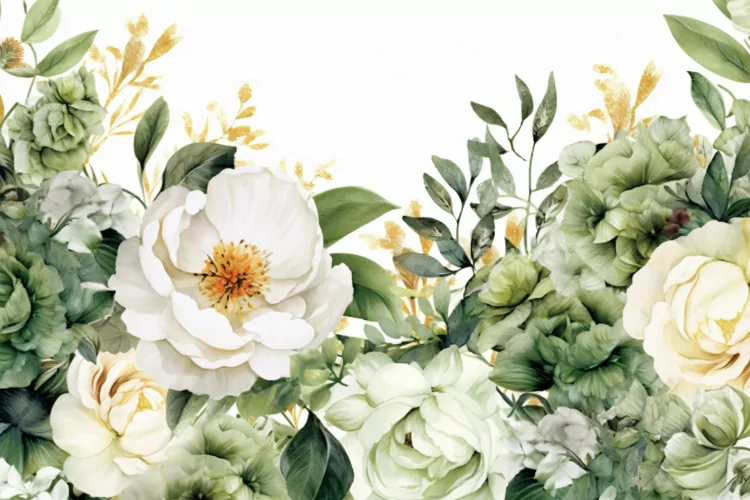 Watercolor Floral Background with White Flowers on White BG