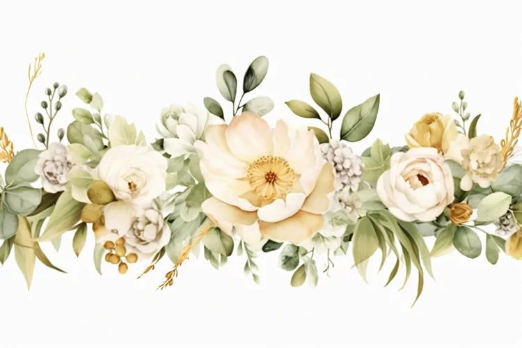 Watercolor Floral Background with White Flowers on White BG