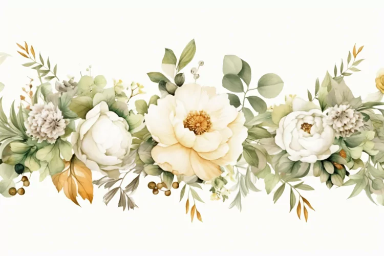 Watercolor Floral Background with White Flowers on White BG