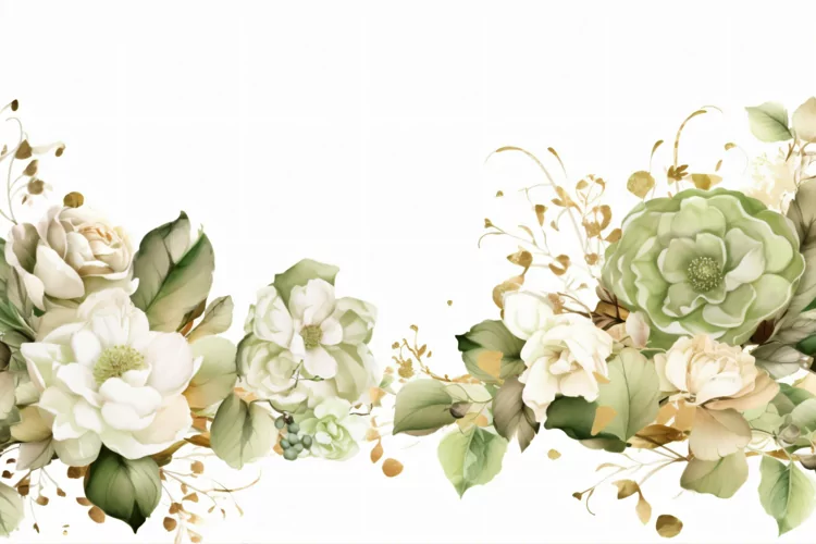 Watercolor Floral Background with White Flowers on White BG