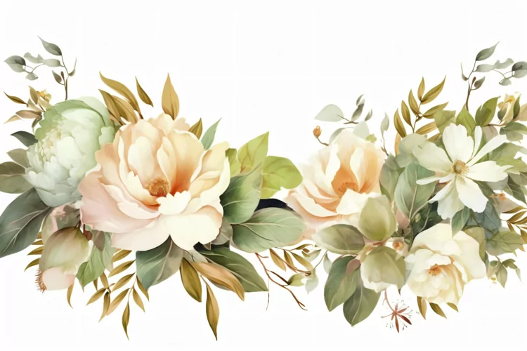 Watercolor Floral Background with White Flowers on White BG
