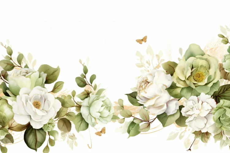 Watercolor Floral Background with White Flowers on White BG