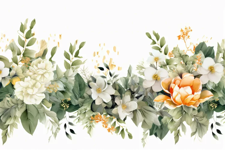 Watercolor Floral Background with White Flowers on White BG