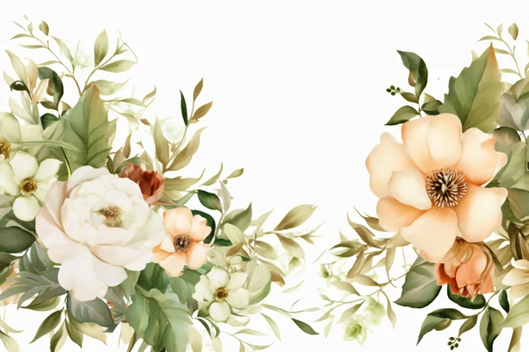 Watercolor Floral Background with White Flowers on White BG