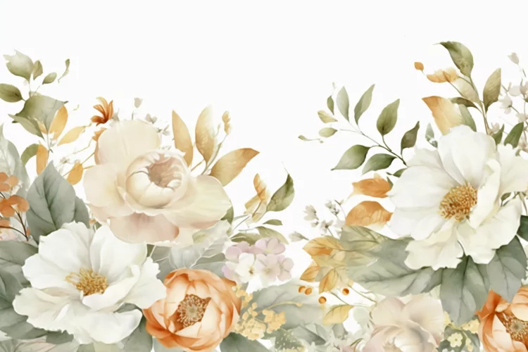 Watercolor Floral Background with White Flowers on White BG
