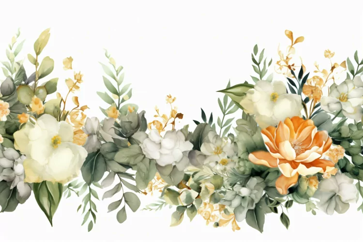 Watercolor Floral Background with White Flowers on White BG